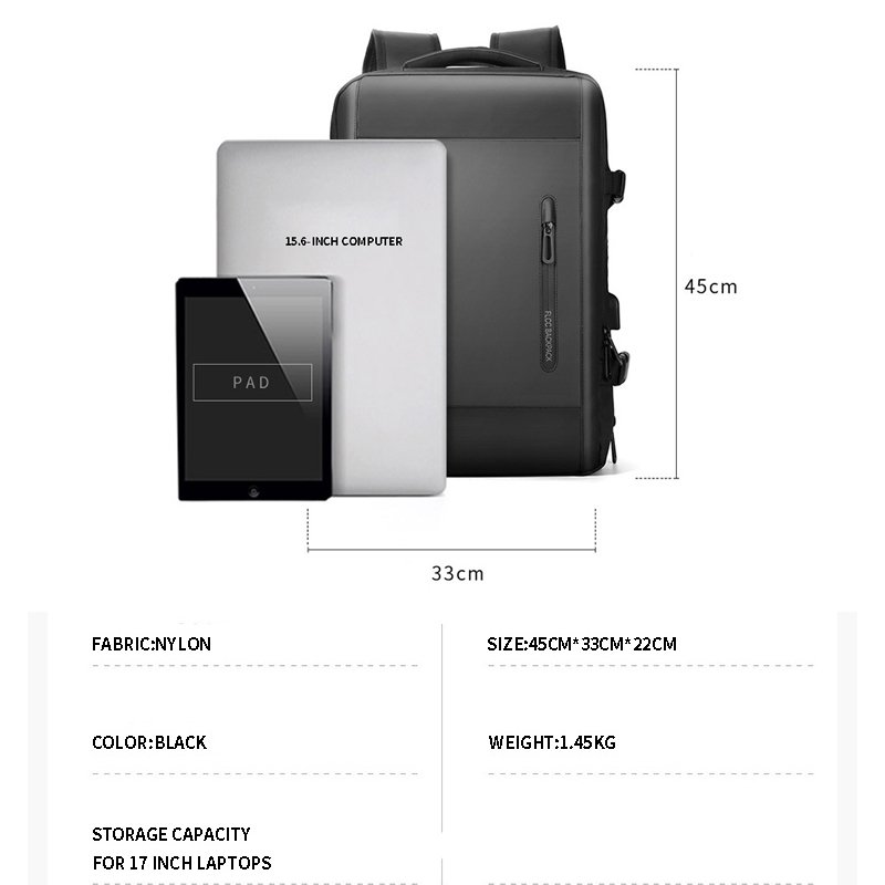 Scalable Large Multifunction Nylon USB Charger Backpack 17 Inches Anti Theft Smart Laptop Backpack Bag With USB