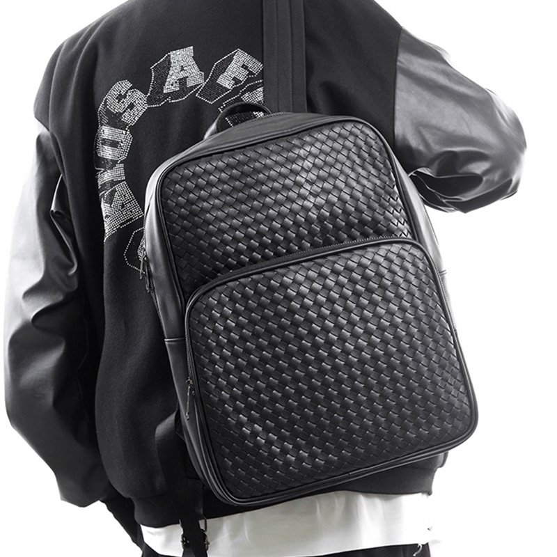 Wholesale Trendy Custom Woven Leather Backpack Designer Men College Book Bag Travel Laptop School Backpack