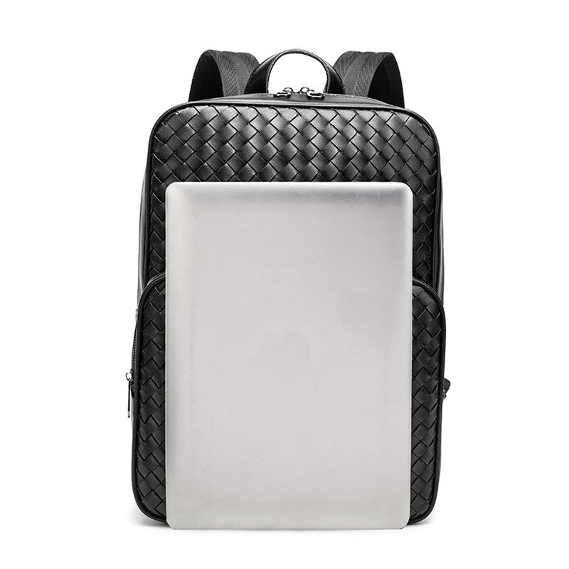 Wholesale Trendy Custom Woven Leather Backpack Designer Men College Book Bag Travel Laptop School Backpack