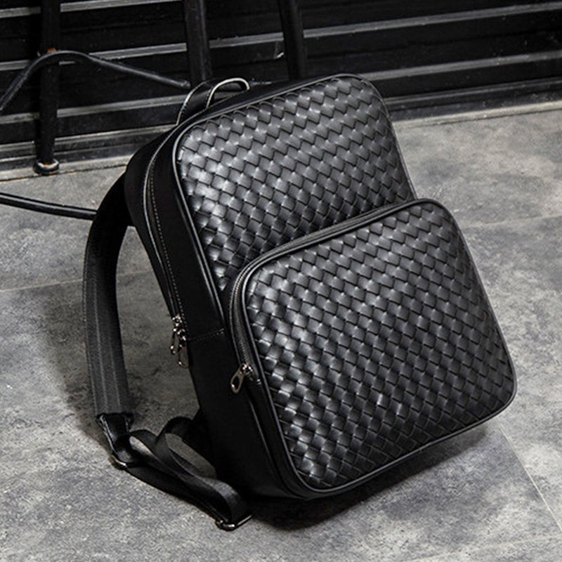 Wholesale Trendy Custom Woven Leather Backpack Designer Men College Book Bag Travel Laptop School Backpack