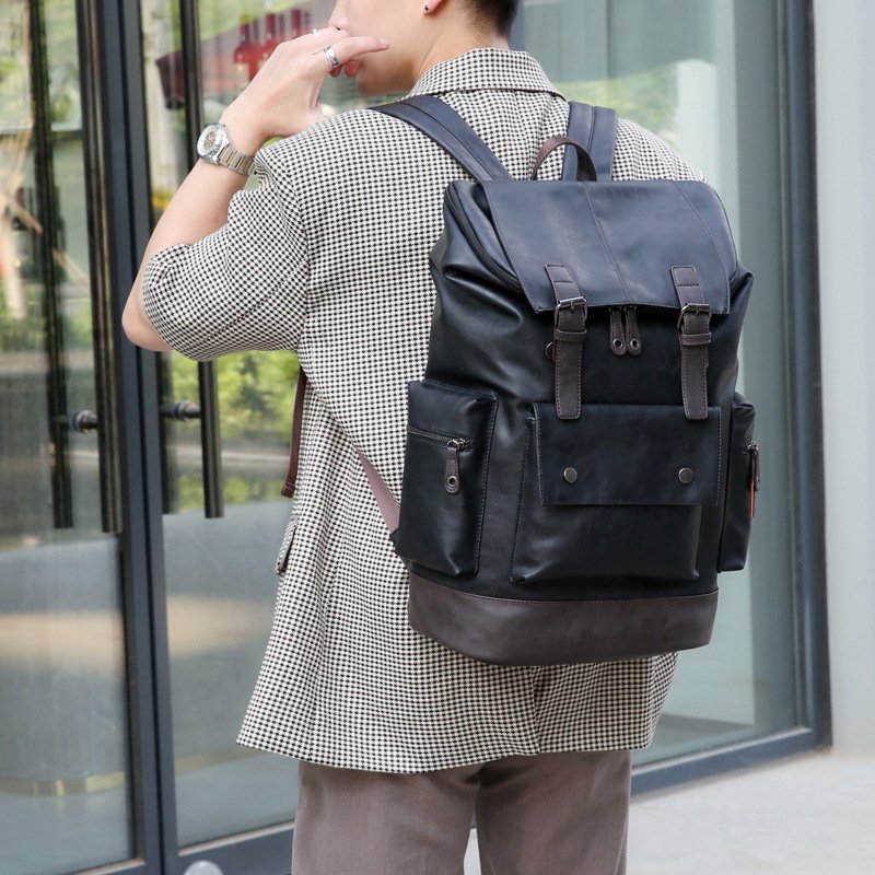 Korean men's leisure bag leather laptop backpack fashion popular travel bagpack