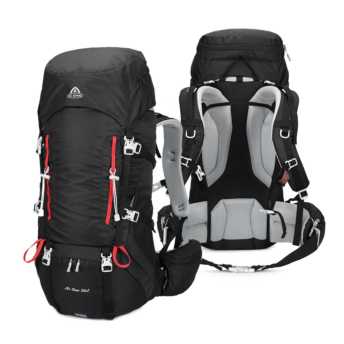 Aione Wholesale Stock 50L Outdoor Mountain Camping Back Pack Waterproof Hiking Backpack With Rain Cover