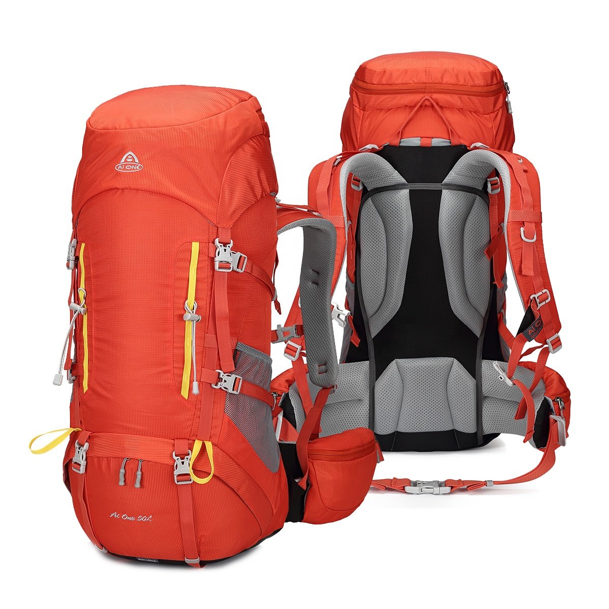 Aione Wholesale Stock 50L Outdoor Mountain Camping Back Pack Waterproof Hiking Backpack With Rain Cover