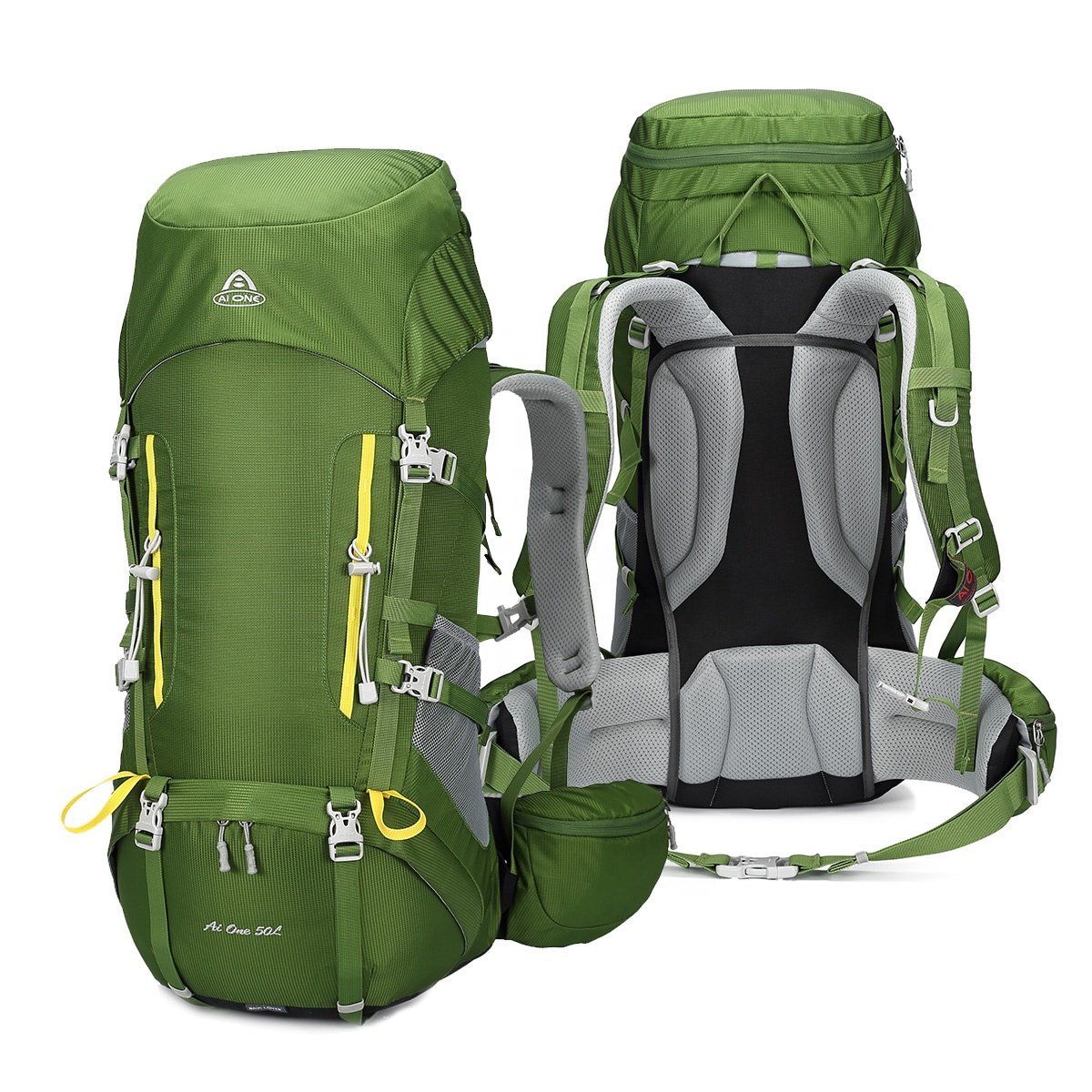 Aione Wholesale Stock 50L Outdoor Mountain Camping Back Pack Waterproof Hiking Backpack With Rain Cover