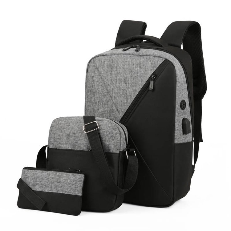 Custom Logo 3pcs set men casual Lightweight computer Waterproof rucksack 16 inch bag black laptop Business Backpack for mens