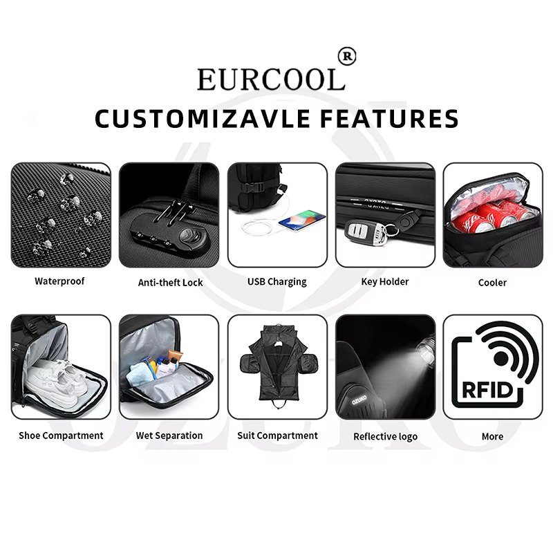 custom New Extra Large Expandable Flight Approved Weekender Bag 52L TSA Travel Laptop Backpack with Shoes Compartment