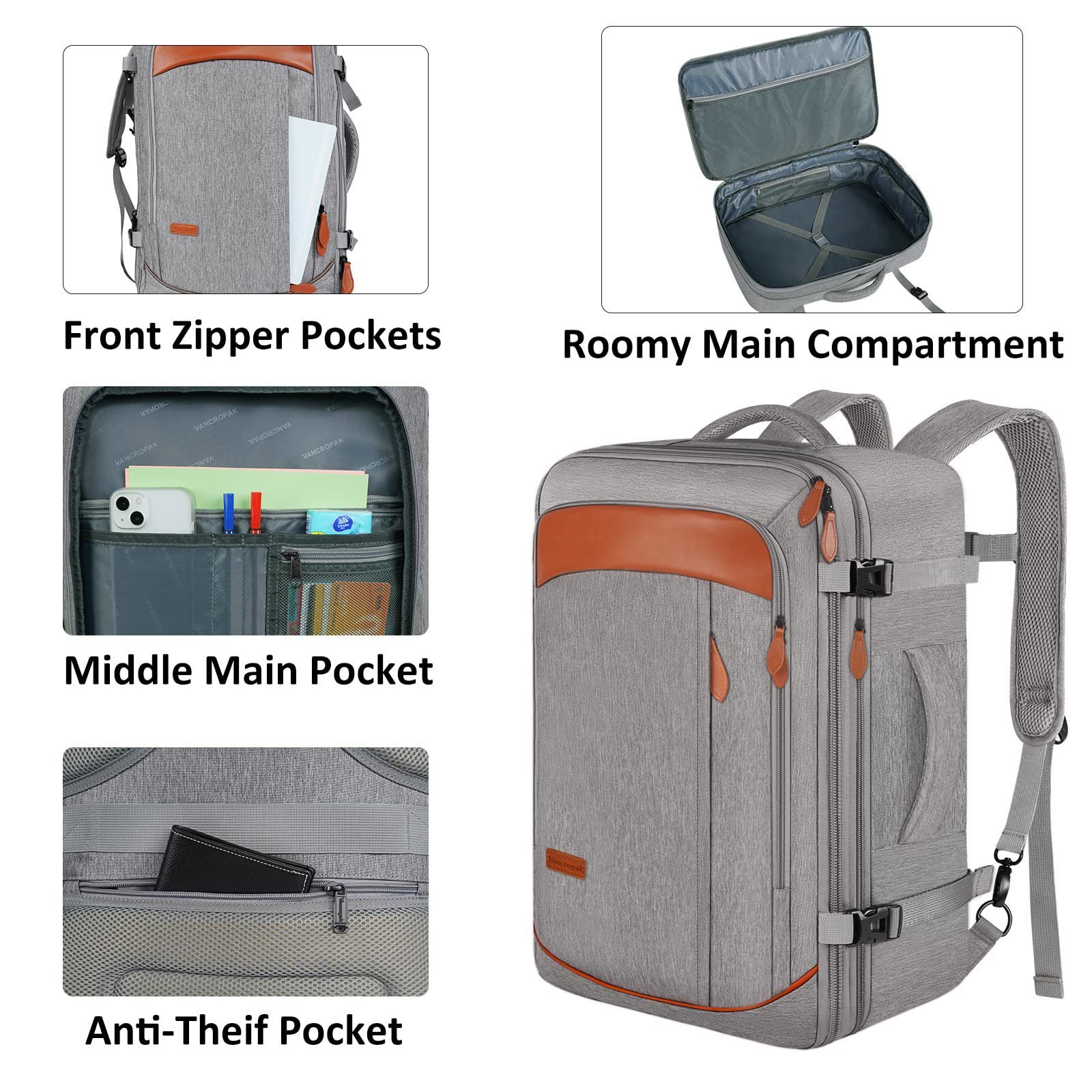 Flight Approved Carry on Mens Expandable Daypack Business Weekender Overnight Travel Laptop Backpack with 3 Packing Cubes