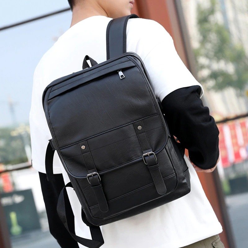 Stylish Waterproof PU Leather Backpack Men Large Capacity Laptop Travel Bag Teenagers Computer Case Sleeve Fashionable Design