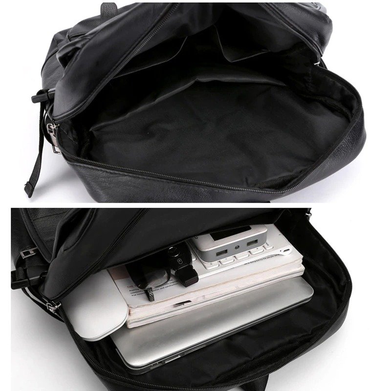 Stylish Waterproof PU Leather Backpack Men Large Capacity Laptop Travel Bag Teenagers Computer Case Sleeve Fashionable Design