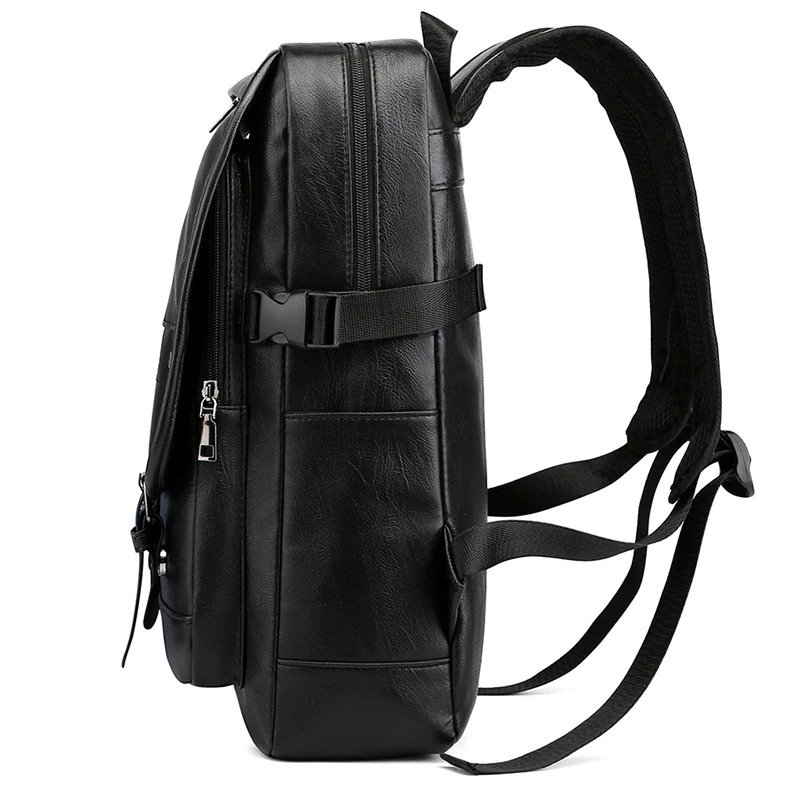 Stylish Waterproof PU Leather Backpack Men Large Capacity Laptop Travel Bag Teenagers Computer Case Sleeve Fashionable Design