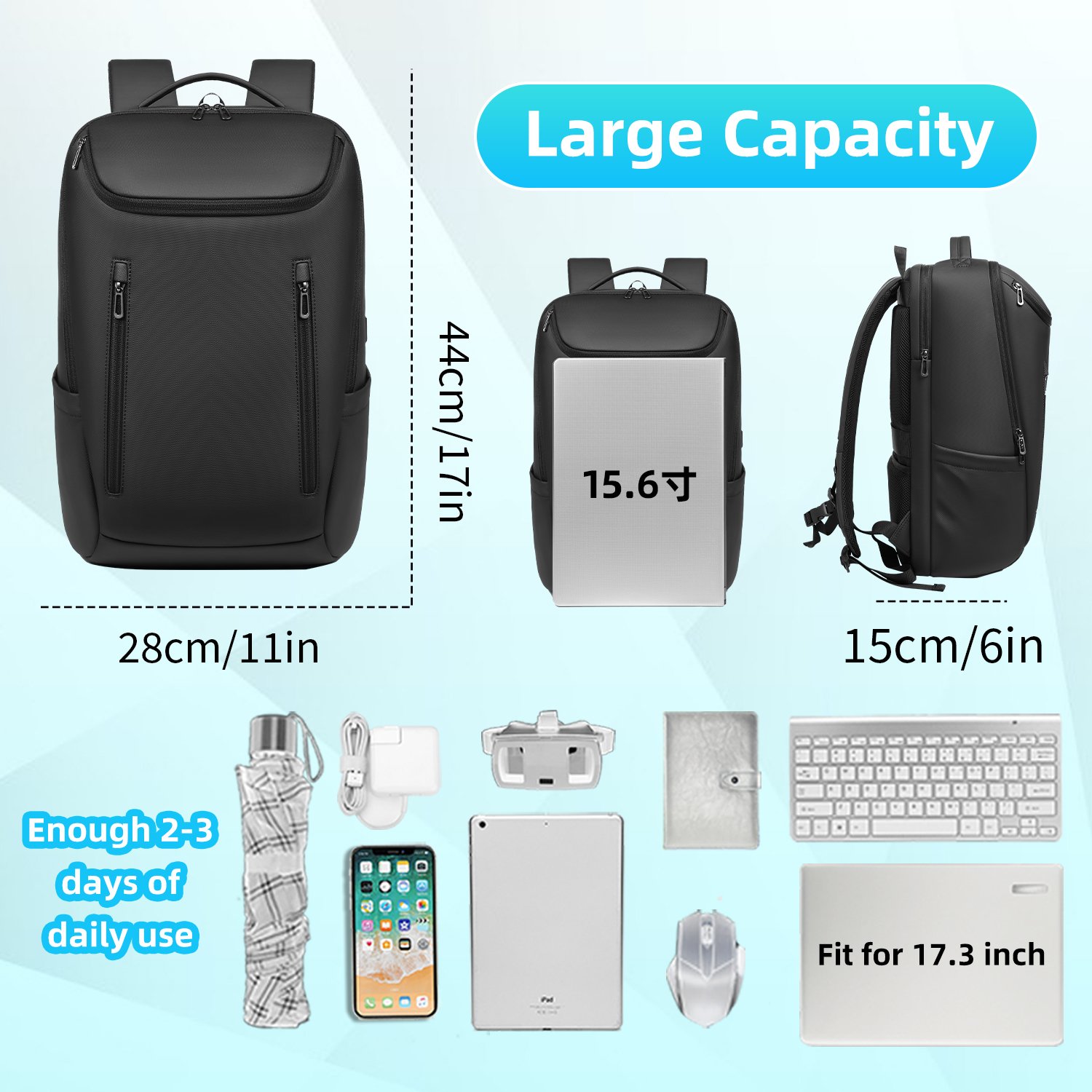 Durable Wholesale Business Usb Polyester Custom Waterproof 15.6 inch Backpack Bag for Men Laptop Backpacks