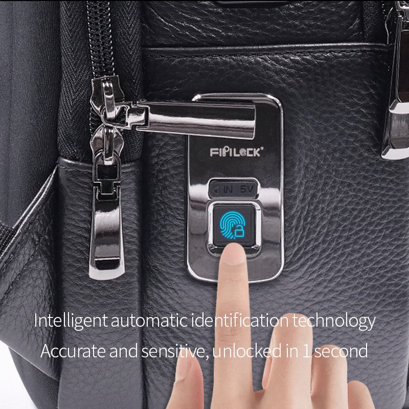 Fingerprint Lock customized Multi-function Genuine Leather bag Unique Anti Theft Men Smart Fingerprint System Laptop Backpack