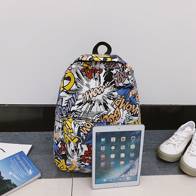 Factory wholesale Modern Fashion Graffiti Print Nylon Backpack Large Capacity High School Teens School Bag 17 Inch Kids Backpack