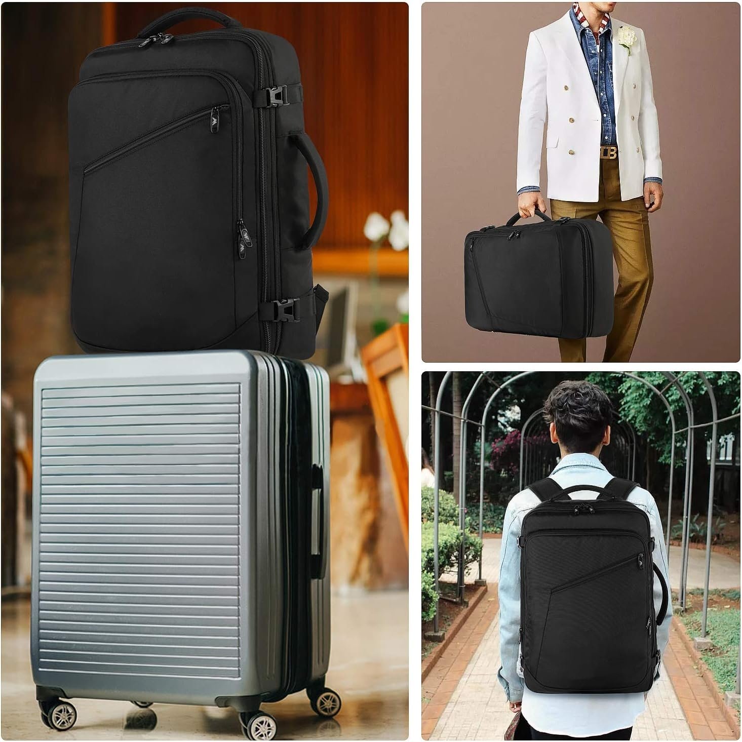 Expandable Anti Theft Carry On Bag Airplane Approved Weekender Bagpack Durable Black Travel Laptop Backpack
