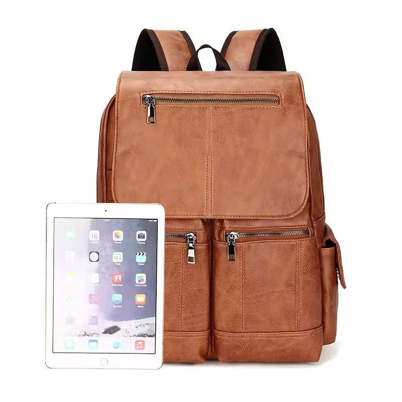 Vintage Leisure Daily Bag PU Waterproof Laptop Backpack Large Storage Outdoor Travel Softback