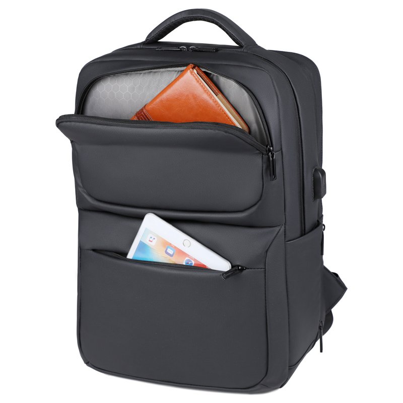 2024 Hot Sell New Design Expandable Business Usb Waterproof Pu Leather Men'S Bag Travel 17 Inch Laptop Backpack Carry On