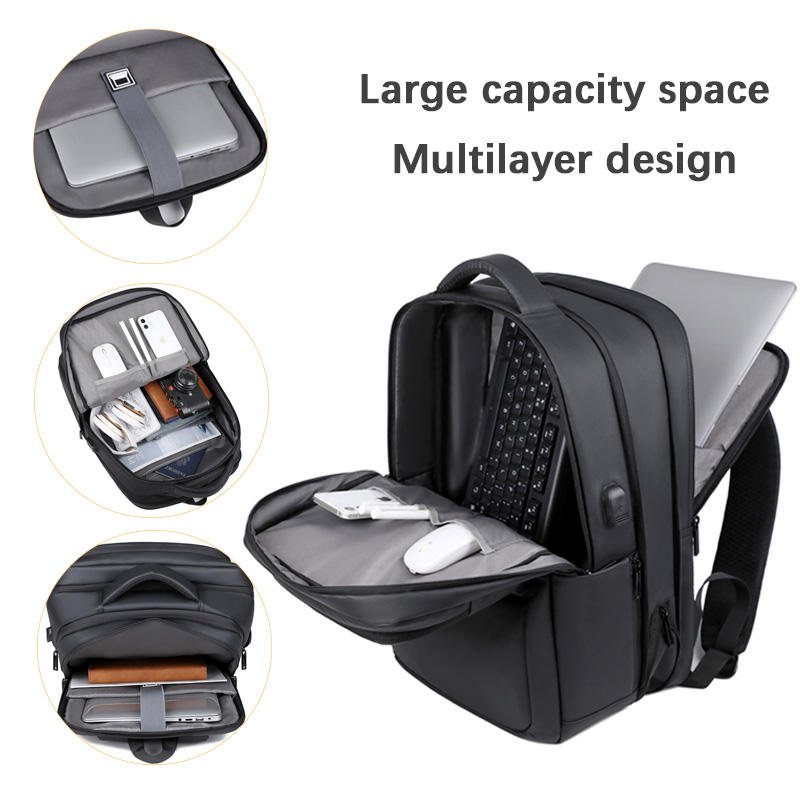 2024 Hot Sell New Design Expandable Business Usb Waterproof Pu Leather Men'S Bag Travel 17 Inch Laptop Backpack Carry On