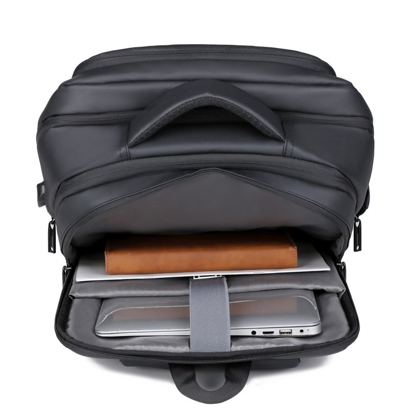 2024 Hot Sell New Design Expandable Business Usb Waterproof Pu Leather Men'S Bag Travel 17 Inch Laptop Backpack Carry On