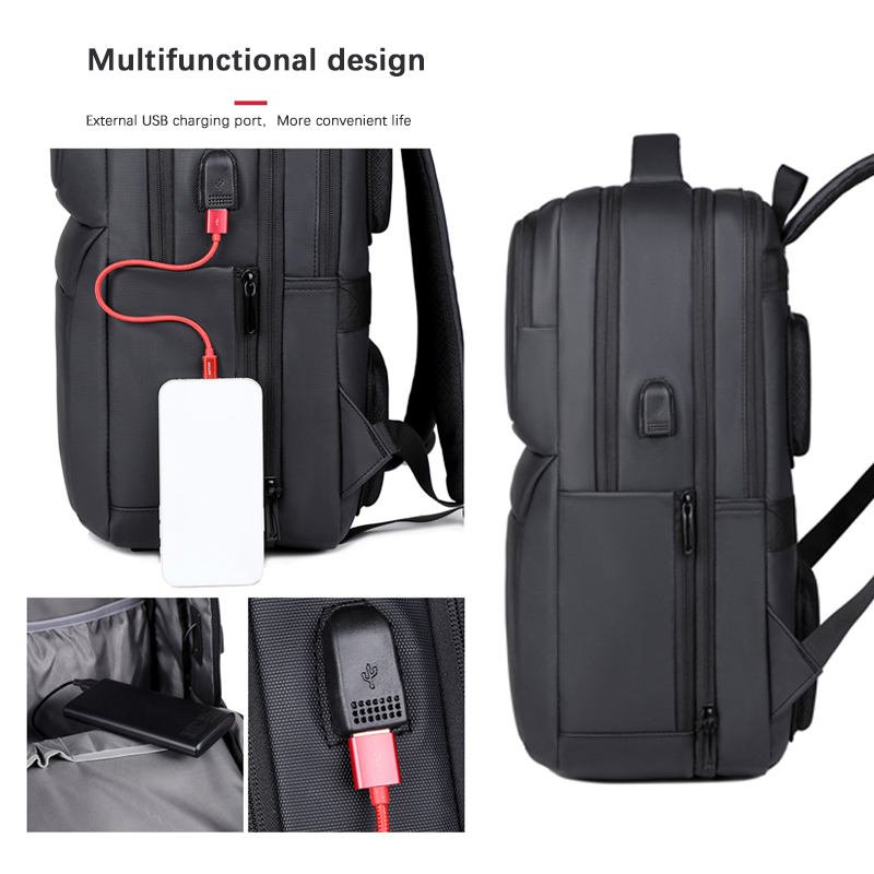 2024 Hot Sell New Design Expandable Business Usb Waterproof Pu Leather Men'S Bag Travel 17 Inch Laptop Backpack Carry On
