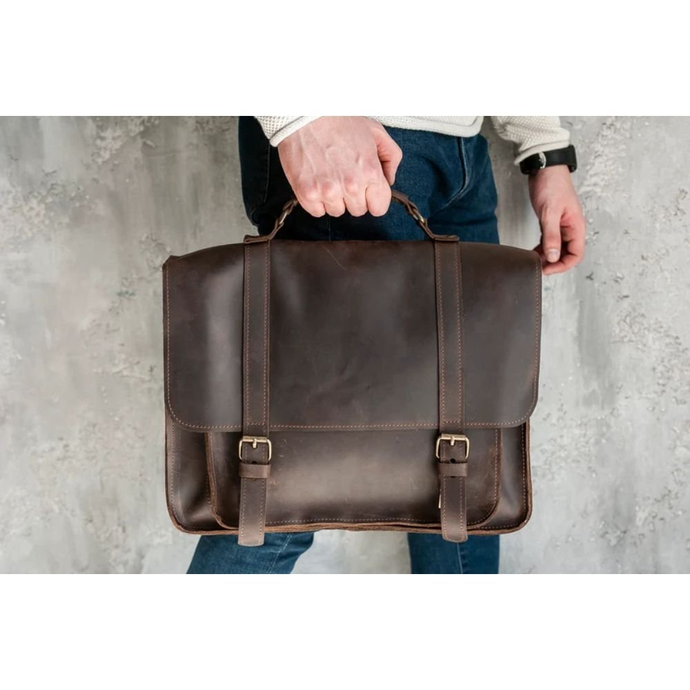 Personalised Brown Real Leather Mens Briefcase Laptop Bag Office Shoulder Messenger Cover Christmas Gift for Him