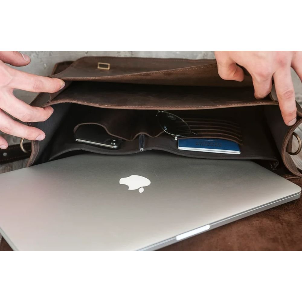 Personalised Brown Real Leather Mens Briefcase Laptop Bag Office Shoulder Messenger Cover Christmas Gift for Him