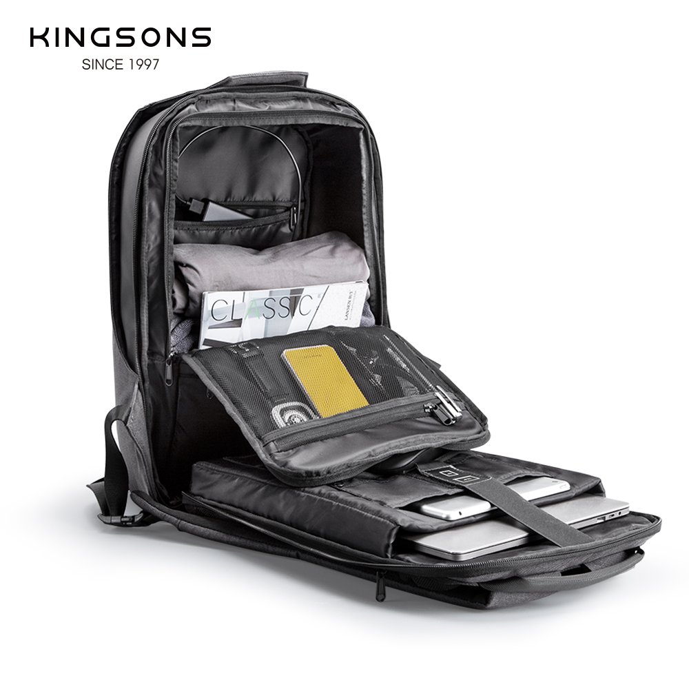 Kingsons Factory customization laptop backpack for man ANTI-theft backpack 15.6 inches backpack bag with USB charging