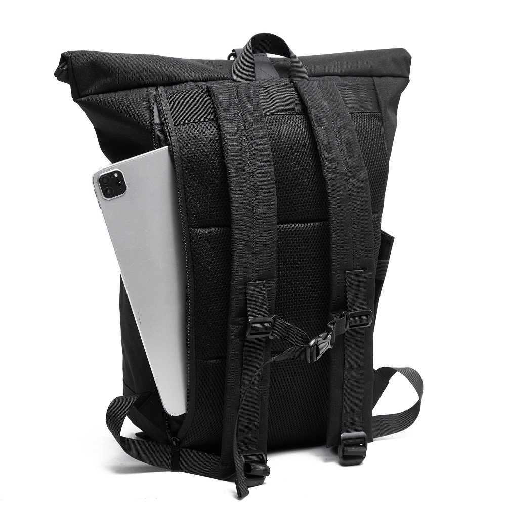 600D Nylon Travel Tuck Pack Rolltop Laptop Backpack Bag For Men Casual Rolltop Rucksack