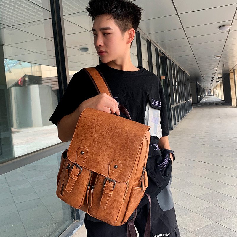 2023 PU leather Leisure Design Laptop Backpack fashion rucksack laptop simple knapsack waterproof leather backpack