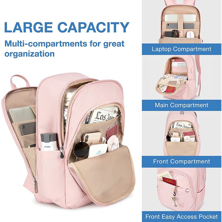 hot sale custom computer notebook bag pink women's laptop backpack for 15.6"laptop