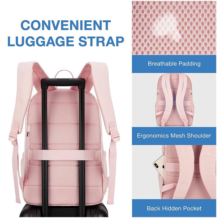 hot sale custom computer notebook bag pink women's laptop backpack for 15.6"laptop