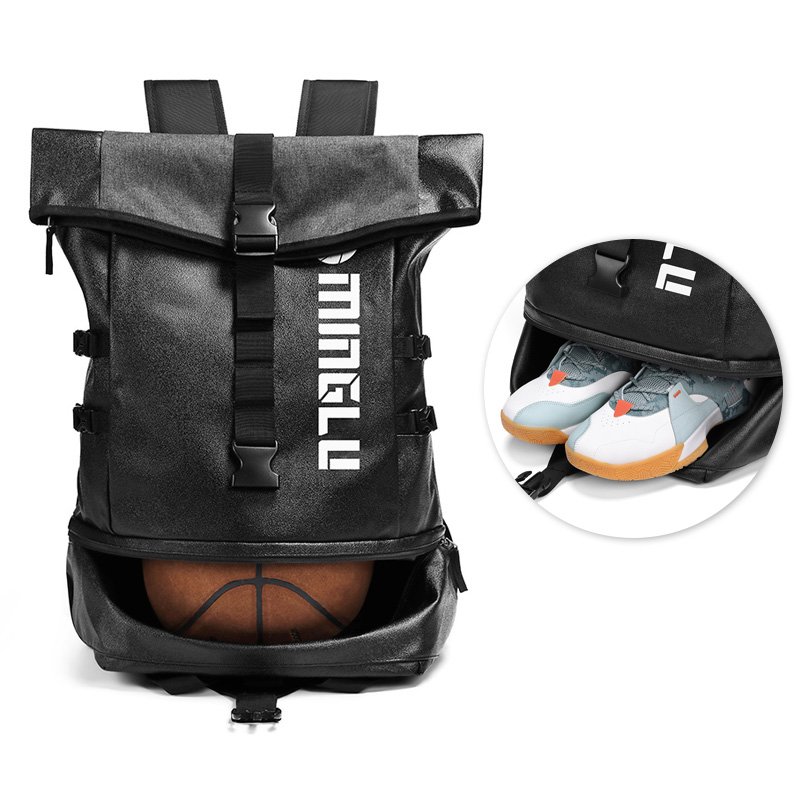 Custom Logo 35L Capacity Lightweight Oxford Casual Roll Top Laptop Backpack Waterproof Basketball Stash Rucksack for Men