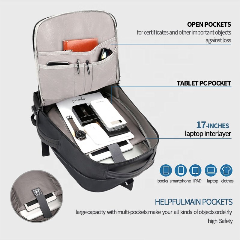 Customized large capacity waterproof backpack USB charger anti-theft smart laptop backpack