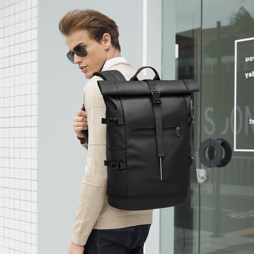 custom Travel Tuck pack Expandable Roll Top Backpack College Bag rolltop Laptop waterproof Carry Backpack for men Casual Daypack