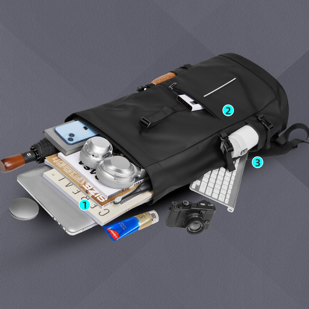 custom Travel Tuck pack Expandable Roll Top Backpack College Bag rolltop Laptop waterproof Carry Backpack for men Casual Daypack