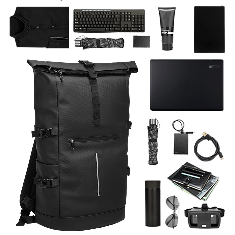 custom Travel Tuck pack Expandable Roll Top Backpack College Bag rolltop Laptop waterproof Carry Backpack for men Casual Daypack