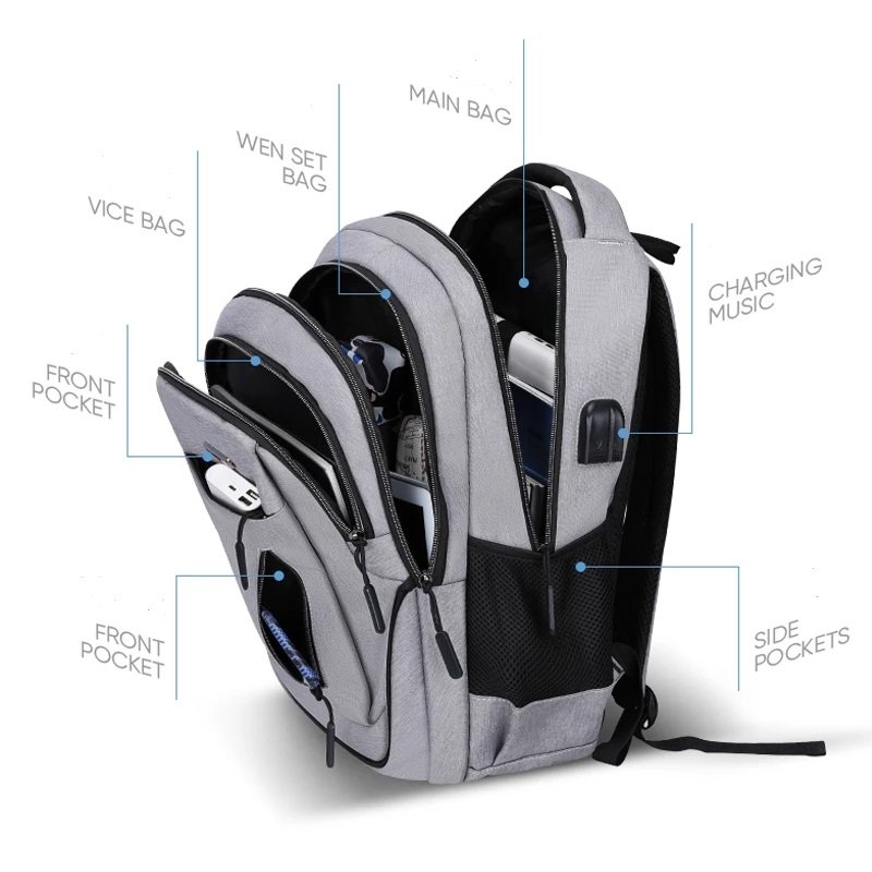 Large Capacity Backpack Men Laptop Backpacks 15.6 Oxford Black Solid High School Bags Teen College Boy Gril Student Backpack