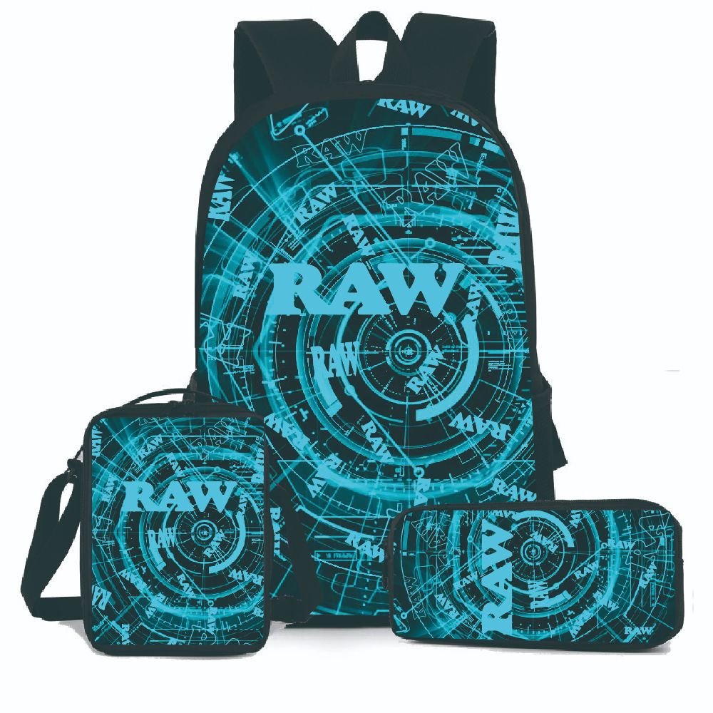 New Design Cookie RAW 3D Digital Printed Girls Travelling School Bag Ultralight Laptop Backpack 3 Piece Set With Custom Logo