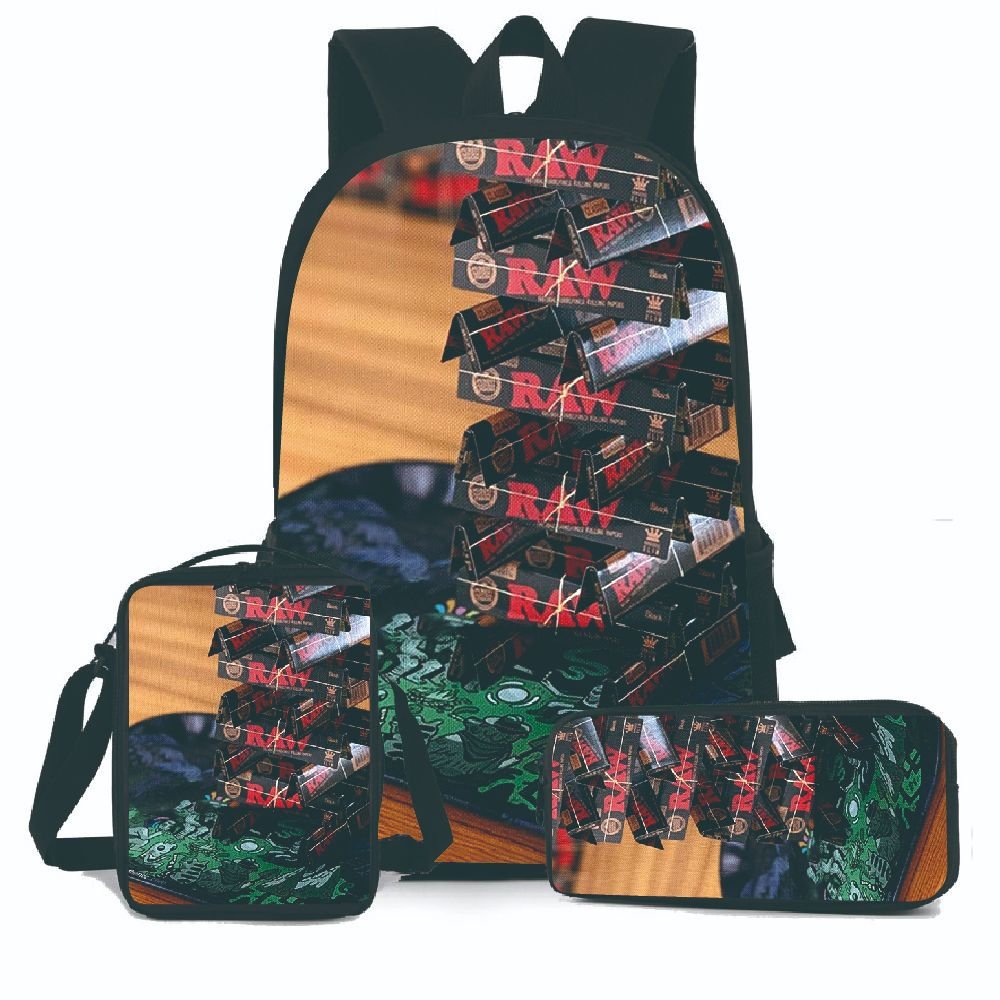 New Design Cookie RAW 3D Digital Printed Girls Travelling School Bag Ultralight Laptop Backpack 3 Piece Set With Custom Logo