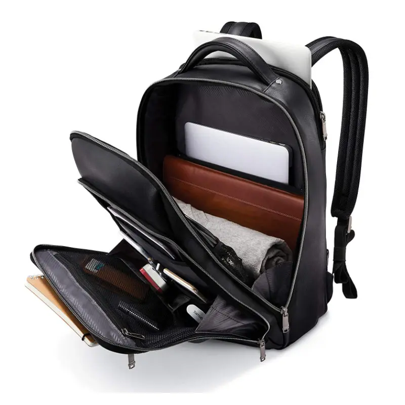 Custom Unisex Waterproof Luxury High End Multi-functional Outdoor Waterproof Backpack Black PU Leather Laptop Backpack