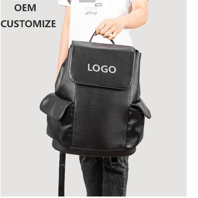 capacity portable bag logo custom men leather laptop backpack custom college teenager school backpack