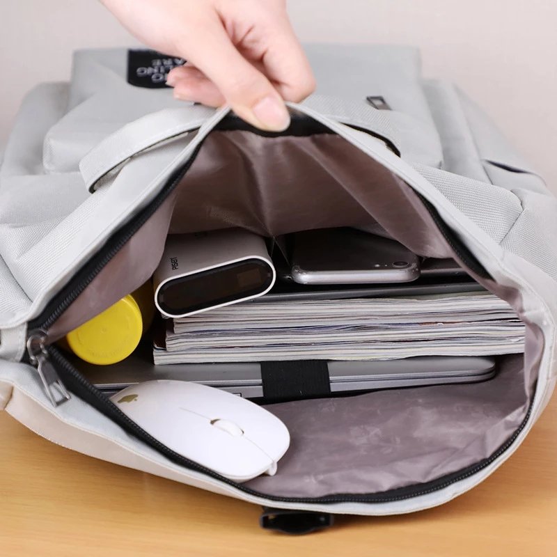 White mens travel backpack bags expendabled roll top rucksack durable large college school book bags anti theft casual daypack