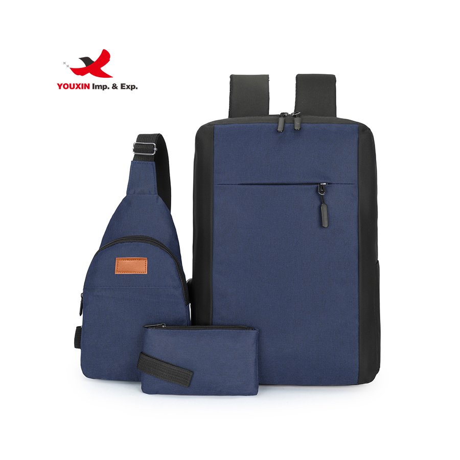 New Arrival Business Computer Backpack Solid Color USB Charging Port Three-piece Laptop Backpack Set