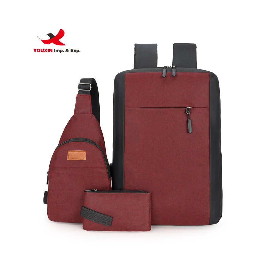 New Arrival Business Computer Backpack Solid Color USB Charging Port Three-piece Laptop Backpack Set