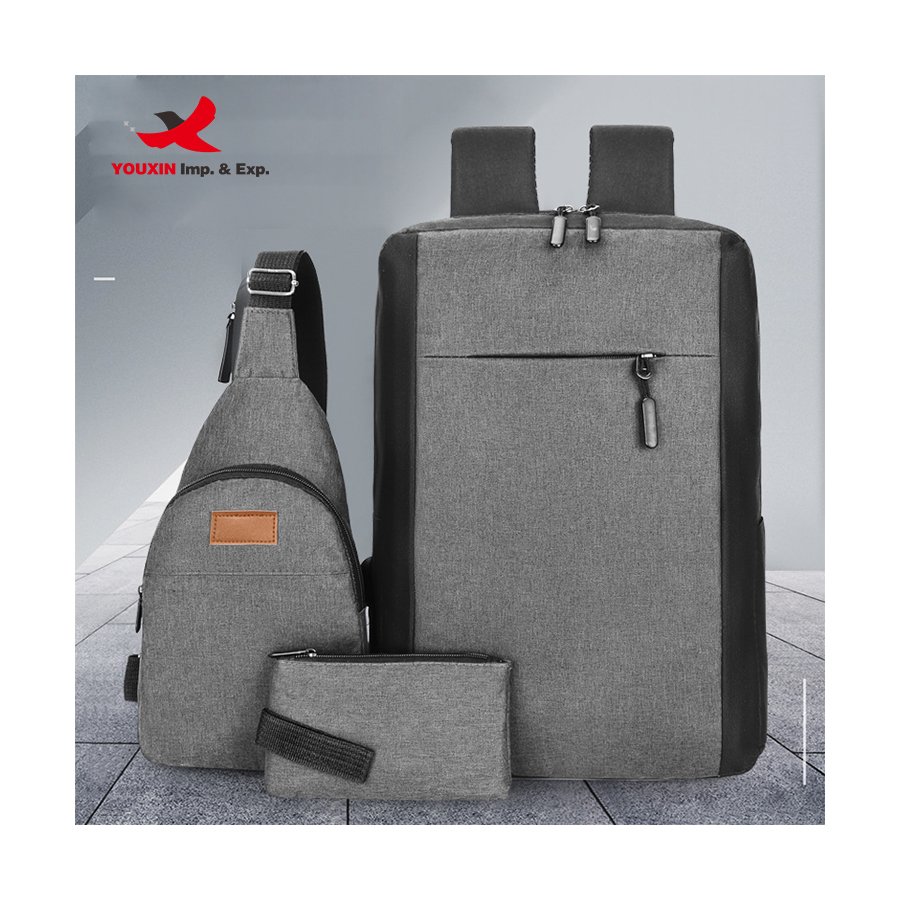 New Arrival Business Computer Backpack Solid Color USB Charging Port Three-piece Laptop Backpack Set