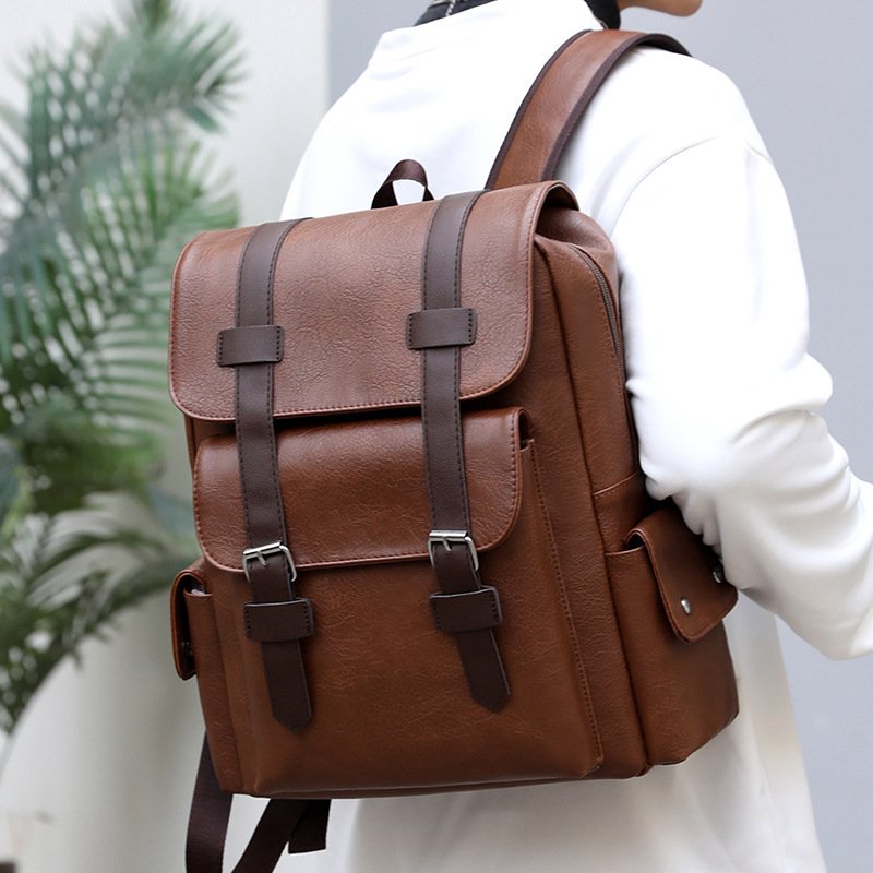 Wholesale Leather Backpacks Waterproof Travel Mini Student School Bag Multifunctional Men Brown Leather Backpack for College PU