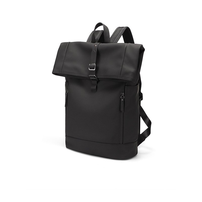 High Quality Factory Custom Logo Unisex Shoulder Leather Waterproof Simple Design USB Business Travel Laptop Roll Top Backpack