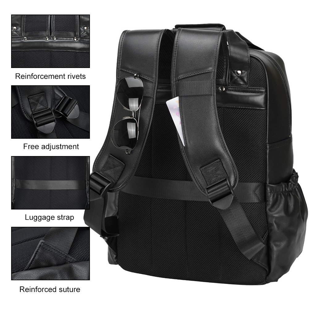 Black Fashion Leather Genuine Leather Traveling Back Bag Cowhide 15.6 inch Laptop Backpack Day Backpack Bag For Man