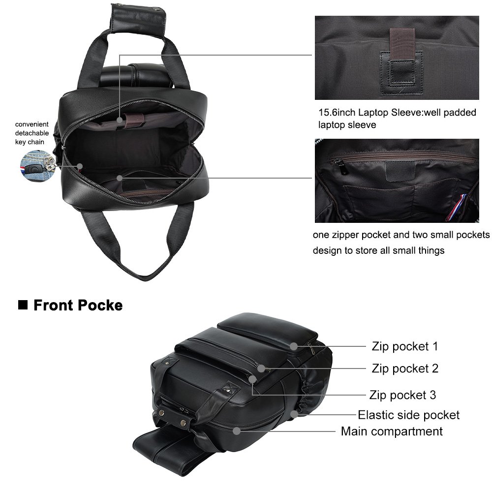 Black Fashion Leather Genuine Leather Traveling Back Bag Cowhide 15.6 inch Laptop Backpack Day Backpack Bag For Man