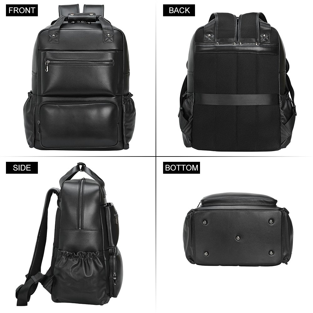 Black Fashion Leather Genuine Leather Traveling Back Bag Cowhide 15.6 inch Laptop Backpack Day Backpack Bag For Man
