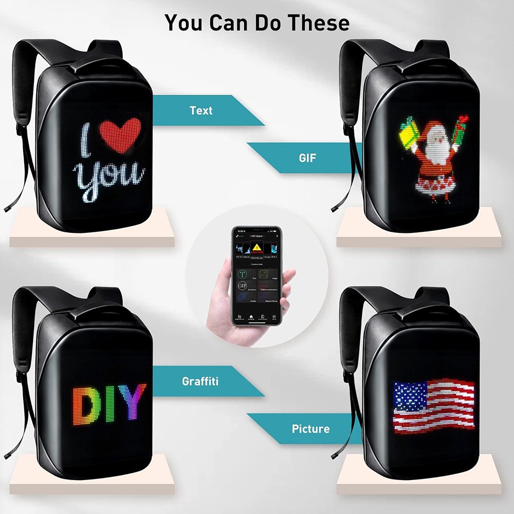 LED Backpack Waterproof Bluetooth Travel Backpack Fits 15.6 Inch Laptop Backpack with LED Display